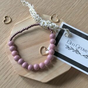 Matte Pink Beaded Bracelet, Stretch Band